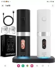 Electric Salt and Pepper Grinder Set - Automatic White & Black