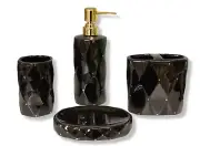 4-Piece Ceramic Bathroom Accessory Set - Geometric with Gold Dots