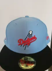 Los Angeles Dodgers Hat Cap 60th Anniversary Patch Blue Size 8 New Era