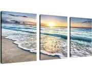 3 Panel Beach Canvas Wall Art for Home Decor Blue Sea Sunset White Beach Painting The Picture Print on Canvas Seascape The Pictures