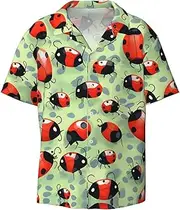 [DRTGEDS] Ladybugs Cartoon Mens Casual Button Down Shirt Short Sleeve Cuban Shirts Printed Summer Shirt, Black, Large