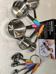 Measuring Cups And Spoons Silicone Handle New Stackable 10 Stainless Steel