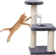 Cat Tree for Small Cat, Cat Scratcher Climbing Frame Toys Scratching Post, 16 inch Grey Cute Cat Tower Scratching Posts for Indoor Cats Three Storey Cat Jumping Platform Cat Toys Pet Play House