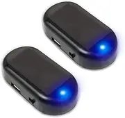ANKI HAPPIGO 2Pcs Car Solar Power Simulated Dummy Alarm Device Anti-Theft LED Flashing Security Light Fake Lamp Automotive Warning Interior Safety Lights with USB Charger Port (2 Blue)