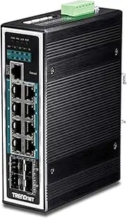 TRENDnet 12-Port Hardened Industrial Gigabit Poe+ Layer 2+ Managed DIN-Rail Switch, 240 Watt Power Budget, IP30 Rated, Lifetime Protection, Ti-PG1284i