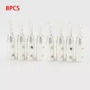 8PCS Brass Silver Plated BFA Banana Plug Screws Locking Speaker Cable Connectors