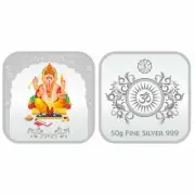 Lord Ganesh Coin In Pure Silver 999 BIS Hallmarked Ganpati Bappa Coin 50 Gms