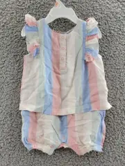 Splendid Adorn Round Neck Stripe One Piece Infant Girl's 0-3M Pink Snap Closure