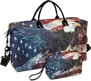 [ZRYSMY] Duffel Bag for Traveling, American Flag Bald Bird Travel Bag Gym Bag, with Multiple Interior Pockets Shoulder Weekender Bag for Women Men with Toiletry Bag 20.5L x 1.9W x 13.8H, Multi-colored