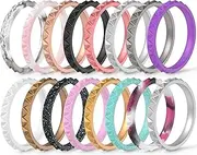 [ThunderFit] Womens Triangle Diamond Stackable Rings 4 Pack Thin Silicone Wedding Rings