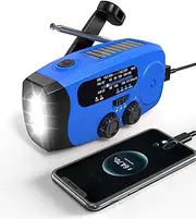 Emgykit Hand Crank Radio - 2000mAh AM/FM/NOAA Weather Radio with LED Flashlight,USB Charged and Solar Power for Emergency,Camping - Blue