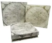 Set of 3 Punch Studio Rectangle Flip Top Nesting Boxes World Atlas 19246