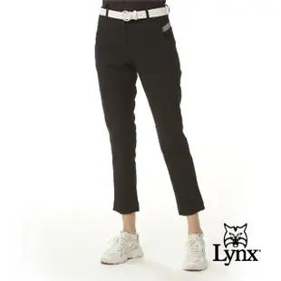 【Lynx Golf】首爾高桿風格！女款彈性舒適黑白彈性織帶剪接設計造型口袋開杈款窄管八分褲(二色)