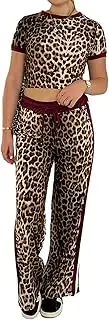 [RISCUYY] Cheetah Print Set for Women Stretchy Comfy Crop Top and Pants Womens Cheetah Print Track Suits 2025