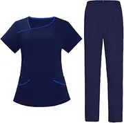 [kowaku] Women's Scrub Set, Hospital Uniform Scrub Top Jogger Scrub Pants Stretch Unisex Breathable Nursing Uniforms for Operating Room, Veterinary