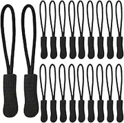 ZELHYEUU 20 Pieces Zipper Pulls Replacement, Non-Slip Zip Tags Cord Pulls for Backpacks, Tents, Trolley Cases, Jackets - Black