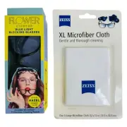Flower Eyewear Blue Light Glasses Power 0.00 & Zeiss XL Microfiber Cloth (2-Pk)