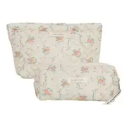 TangTangBags - Floral Make Up Bag / Pouch / Pencil Case / Toiletry Bag / Set Set Of 2 - Make Up Bag & Pencil Case - Pink & White - One Size