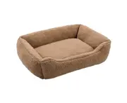 2 x SHERPA WALLED PETS BEDS LARGE Camel Non-Slip Base Durable Soft Filling Dogs Cozy & Warm