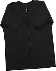 [Baluue] 1pc Short Sleeve Hairdresser Cape Professional Zipper Apron with Pockets for Barbers and Stylists Breathable Machine Washable Black