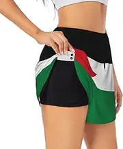 [GaxfjRu] Palestine flag1 Print Women's Running Shorts High Waisted Running Shorts Pocket Sporty Gym Elastic Short