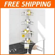 Stainless Steel 4-Shelf Shower Corner Caddy - Adjustable Tension Mount Design