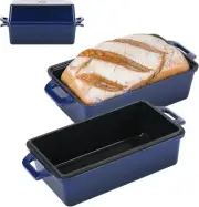 2 in 1 Enameled Cast Iron Bread Pan with Lid, Perfect Bread Oven, Loaf Pans for