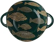 Soup Bowls with Handles Noodle Ramen Curry Bowl,Large Ceramic Ramen Bowl,Deep Onion Soup Bowl Oven Safe,Microwave Safe Serving Bowl.-White-Fish(25x20x7cm)(Color:Green)