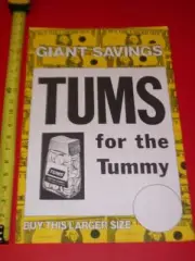 VINTAGE 1970's TUMS ANTACID in Store Display Ad POSTER Old Store Stock NOS mint