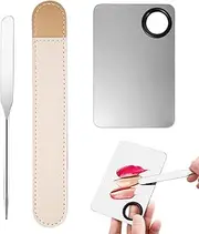 Paifeancodill Stainless Steel Cosmetic Makeup Palette, Makeup Spatula, Stainless Steel Foundation Palette and Spatula with Leather Cove, Professional Cosmetic Mixing Makeup Palette, Color Mixing Stick