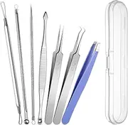 Wanmu 7-Piece Blackhead Remover Set, Stainless Steel Blackhead and Pimple Remover Tool, Professional Acne Remover, Comedone Squeezer Tweezers with Box for All Skin Types, Nose Facial Care
