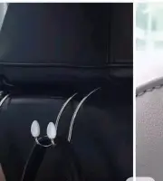2 Car Back Head Rest Hooks 2 Pairs Silver & Grey