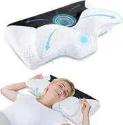 HOMCA Neck Pillow Cervical Memory Foam Pillows for Pain Relief, Orthopedic Contour for Side, Back, and Stomach Sleepers, Ergonomic Pillow for Bed Sleeping with Breathable Pillowcase(Black)