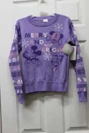 Disney 100th Mickey Mouse and Friends Long Sleeve Sweater-Purple-Med (7/8) -NWT