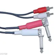 Dual RCA to 2 RIGHT ANGLE 1/4" inch 6.3mm mono TS tip/sleeve audio cable cord