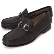 NIB Salvatore Ferragamo Size 9 1/2 E Prat Hickory Deer Slip Loafers Gancini Bits
