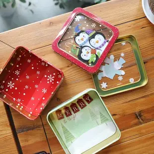 開窗圣誕鐵盒禮品盒 長方形正方形膠片鐵盒烘焙曲奇餅干盒 禮物盒