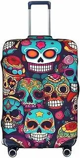 [Pvinnk] Sugar Skulls Print Protective Luggage Cover Elastic Washable Suitcase Protector Travel Gear Protector, White, X-Large