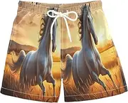 [RPLIFE] Swim Shorts for Boys, Anti-Chafe Swim Trunks Boys 2 T, White Horse Golden Wheat