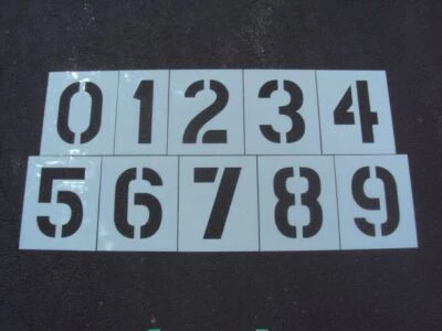 Parking Lot Number Stencils. 12" Tall Numbers Bigger Edge Distances. 1/16" LDPE