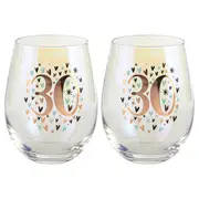 2PK Rainbow 30th Pastel/Gold Stemless Wine/Alcohol Glass 600ml Drinking Tumbler