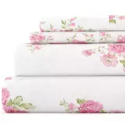 Premium 4 Piece Pink Rose Bunch Flannel Twin Sheet Set