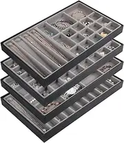 [J JACKCUBE DESIGN] JackCubeDesign Stackable Leather Jewelry Tray Earring Necklace Bracelet Ring Organizer Display Storage Box-MK212