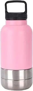 Fenteer Insulated Dog Water Bottle, with 2 Detachable Bowls, Multifunctional, Portable Leakproof Dog Food Travel Container, Pink