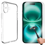 For Apple iPhone 16 Phone Case Cover and Tempered Glass Screen Protector Clear