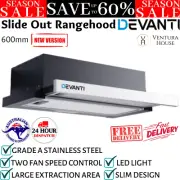 Devanti 60cm Range Hood Stainless Steel Slide Out Kitchen 600mm LED Rangehood AU