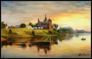 Fishing at sunset - Chart Counted Cross Stitch Patterns Needlework embroidery
