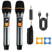 Wireless Microphone System, UHF Dual Cordless Metal Dynamic Mics with Recharg...