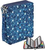 Art Pencil Case 120 Slot 9.5x7.9x2.4in Large Pencil Pouch Star-Dotted Blue Pouch with Zipper Closure & Lanyard Oxford Cloth Case for Professional or Amateur Artist, Art, Pe