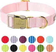 Babole Pet Nylon Dog Collar - Adjustable Pink Soft Webbing Dog Collars for Small Medium Large Dogs Boy Girl Puppy Collar with Safety Metal Buckle L